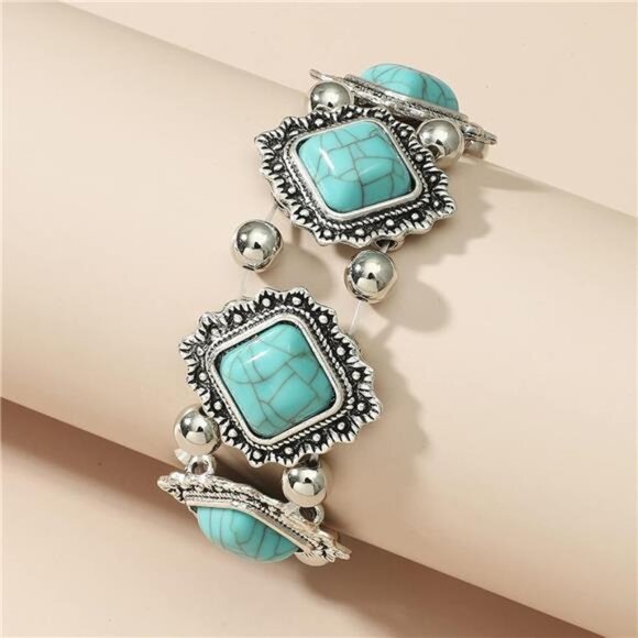 Turquoise Beaded Stretch Bracelets Bohemian Stackable - Picture 2 of 7